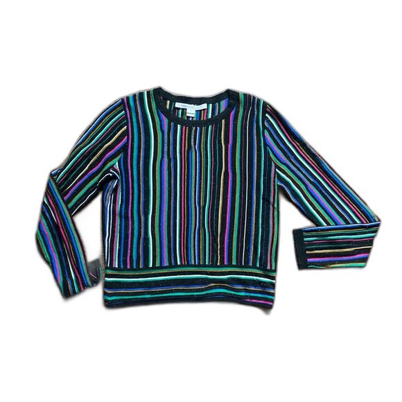 Diane Von Furstenberg rainbow Stripe Knit Sweater silk rayon nylon sz S EUC DVF - Picture 1 of 15